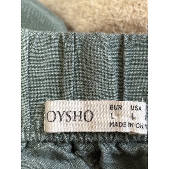 Oysho Linen Blend Shorts Size Large Pockets Olive Green Relaxed Minimalist - Picture 4 of 6